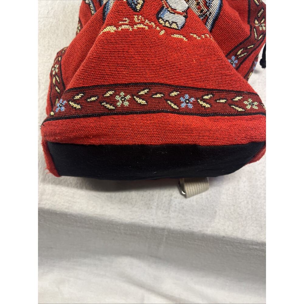 Canvas Backpack Elephant Pattern Adjustable Straps‎ Handmade Drawstrings, Red - Picture 3 of 9